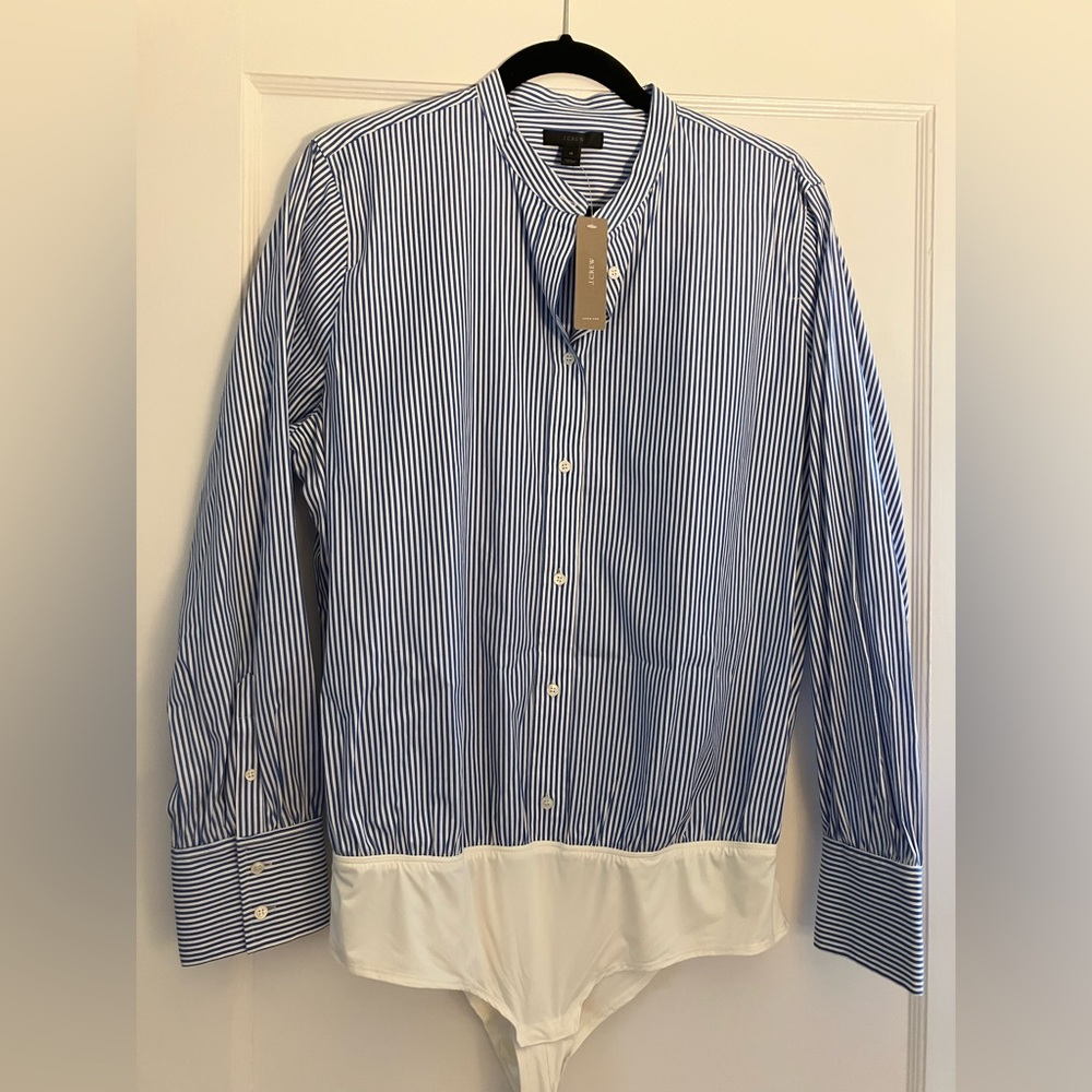 J crew pinstripe (blue) bodysuit. NWT. Size 16